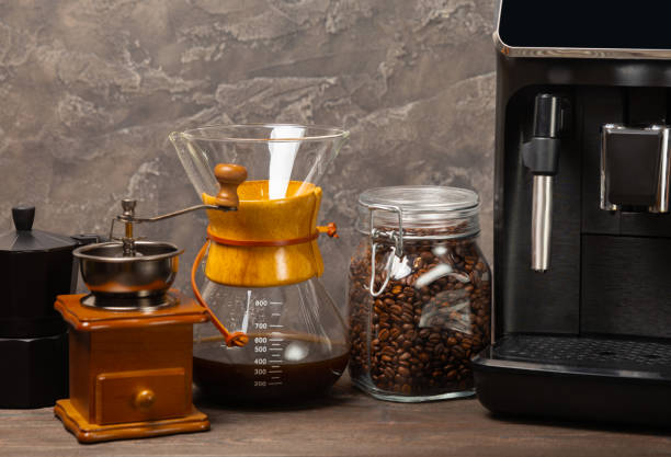 istock Modern espresso coffee machine with a cup in the interior of the kitchen. Machine for making fresh coffee.close-up. Coffee house concept. Place for text. Place to copy 1640213829