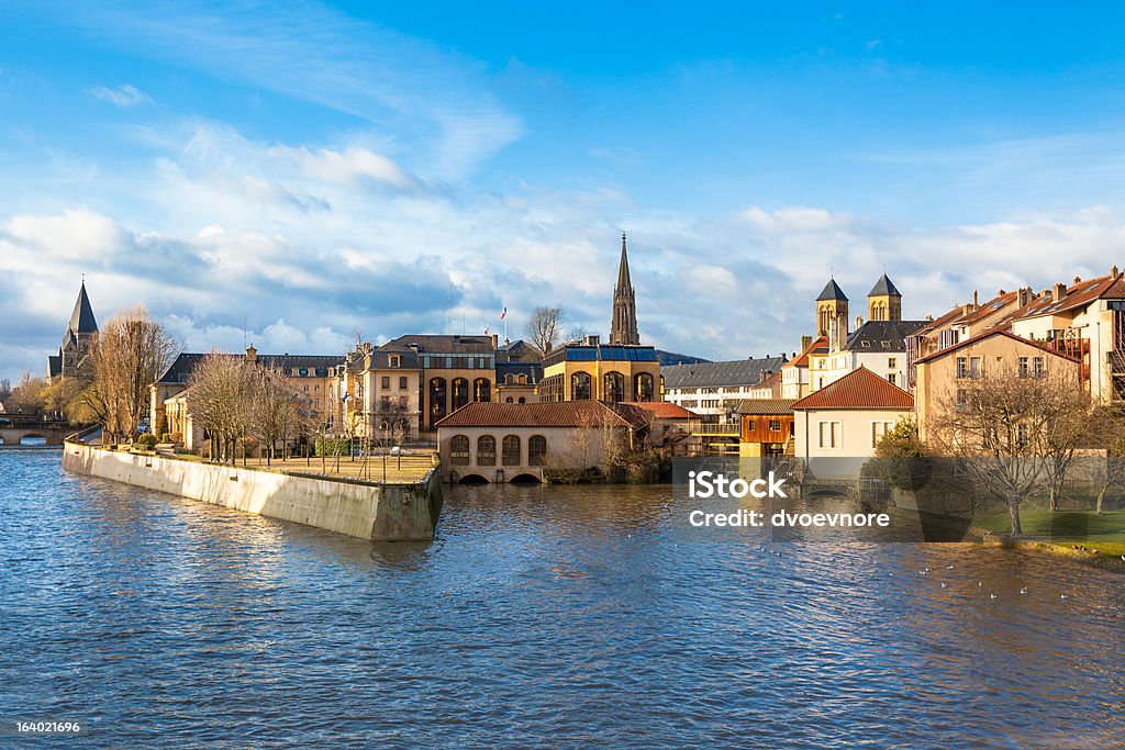 Beautiful view of the Ancient Town of Metz, France View of Metz city, Lorraine area of France. Horizontal shot. The Moselle river flows through the ancient town of Metz. Metz Stock Photo