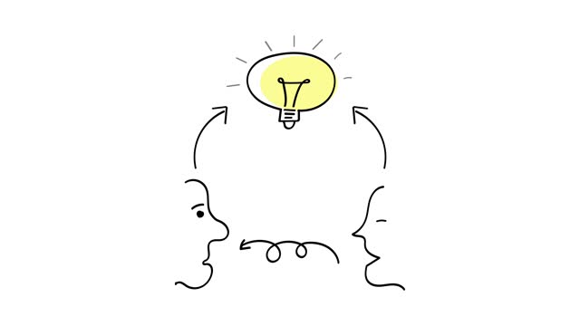 Motion design about Idea Sharing with two people and bulb idea icon