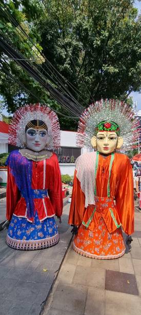 Local Jakarta puppet Jakarta, Indonesia - Aug 19, 2023: Traditional local Jakarta puppet used during celebration of Indonesia Independence day, known as "Ondel ondel". ondel ondel betawi stock pictures, royalty-free photos & images