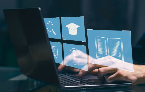 istock E-learning and Online Education concept. Male student learning lesson process holding hands on laptop keyboard. Web internet technology online webinar 1640237390