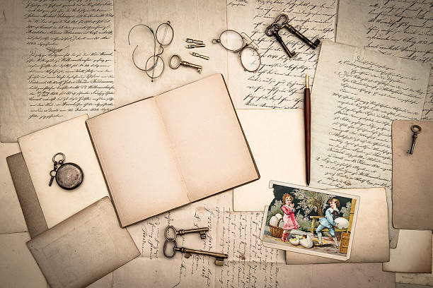 istock open book, antique accessories and vintage easter card 164023902