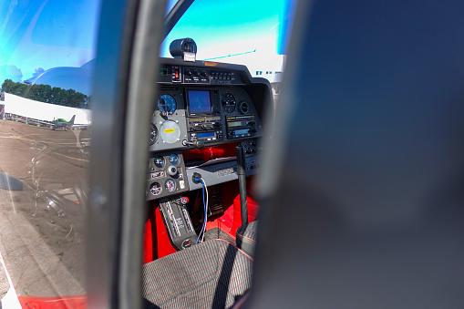 Ukraine, Cherkassy - June 26, 2018: Instrument panel in the cockpit of a training aircraft