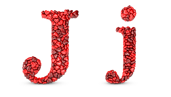 A series of heart letters and digits, Letter J on white background