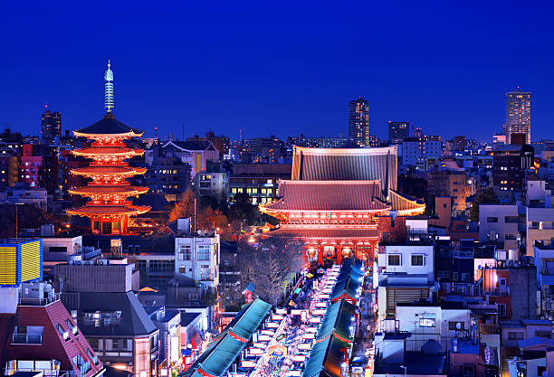 Asakusa Tokyo Skyline of Asakusa, Tokyo, Japan. sensoji stock pictures, royalty-free photos & images