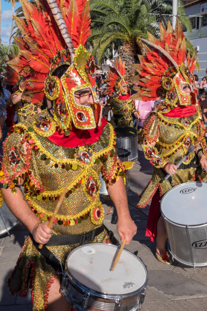 drummers at tenerife carnival - tenerife spain santa cruz de tenerife canary islands imagens e fotografias de stock