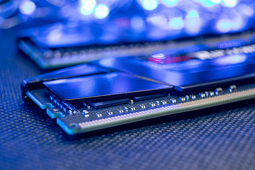 Computer Memory Dram Ddr4 Dram Computer Memory Hardware Chipset In Blue Stock Photo ...