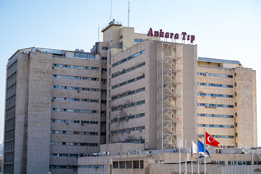 Ankara University Faculty of Medicine building in Sihhiye district. Ankara, Turkey - August 16, 2023.