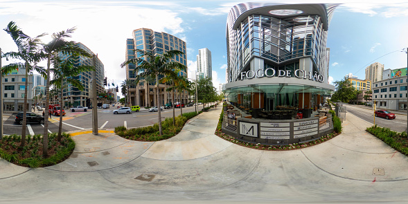 Fort Lauderdale, FL, USA - August 25, 2023: Downtown fort Lauderdale 360 equirectangular photo Fogo De Chao Las Olas