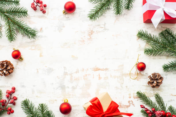 istock Christmas holiday decorations at white background. 1640287477