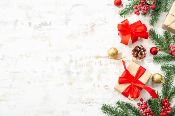 istock Christmas holiday decorations at white background. 1640288711