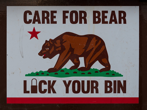 Sequoia National Park, United States: June 29, 2017: Care for Bear Sign reminds hikers to lock up food