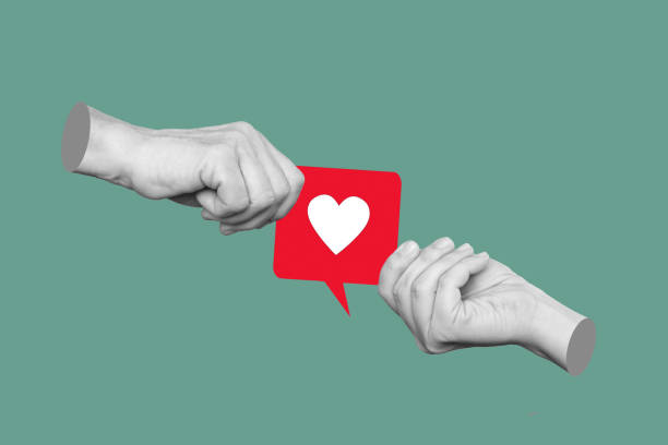 istock Two antique statue hands holding a big like symbol from social media. Modern creative design 1640312403