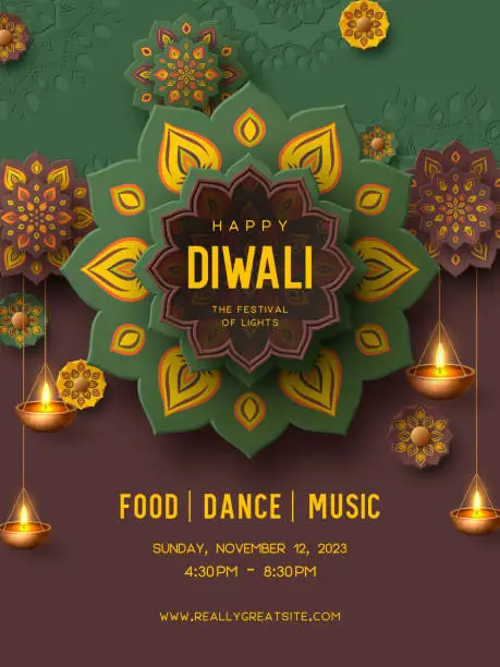 Vector illustration of Diwali festival flyer or poster.