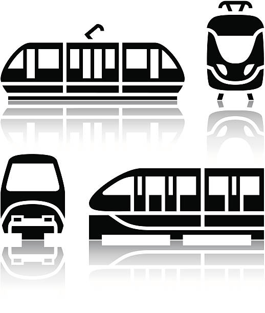 のアイコン-セットトランスポートモノレールおよびトラム - public transportation isolated mode of transport land vehicle点のイラスト素材／クリップアート素材／マンガ素材／アイコン素材