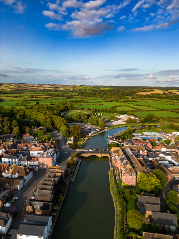 Aerial view, taken by drone, depicting the picturesque market town of Arundel  in the Arun District of the South Downs, West Sussex, England.