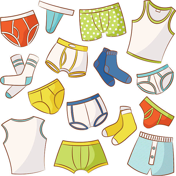 ilustraciones, imágenes clip art, dibujos animados e iconos de stock de macho conjunto de iconos de la ropa interior - swimming trunks illustrations