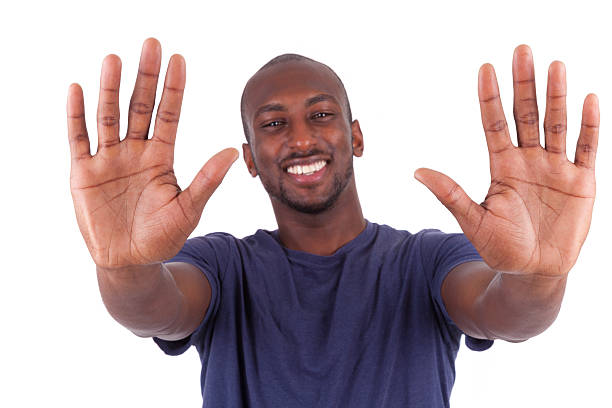 istock Young African American man his hands palm 164040309