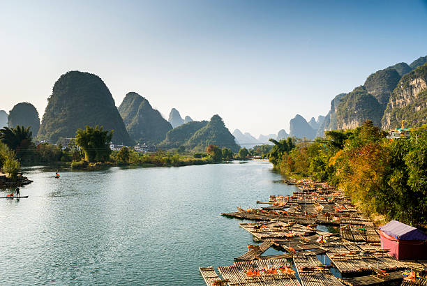 istock Bamboo rafts in Yulong river at Guilin 164040426