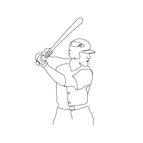 Vector illustration of Baseball player. Line art drawing.