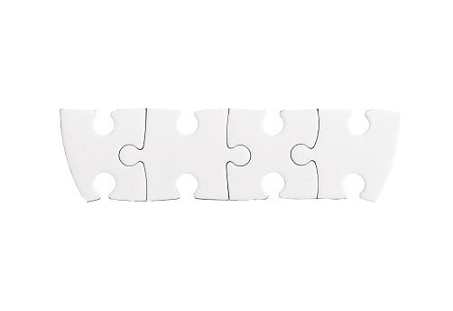 Three connected blank puzzle pieces isolated on a white background.