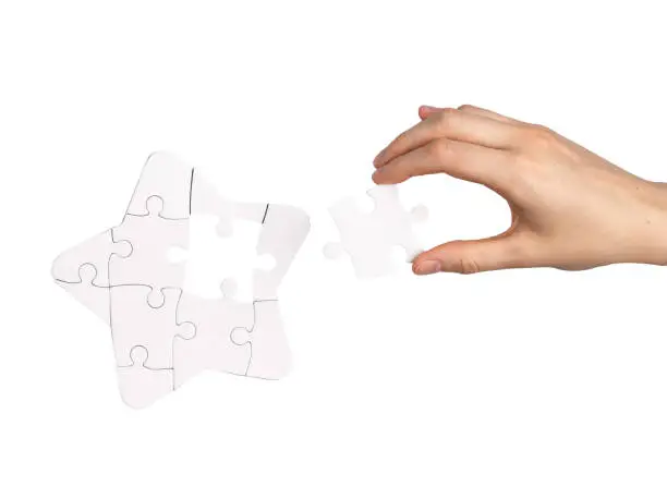 Photo of Missing piece puzzle, lacking part in whole, matching jigsaw concept