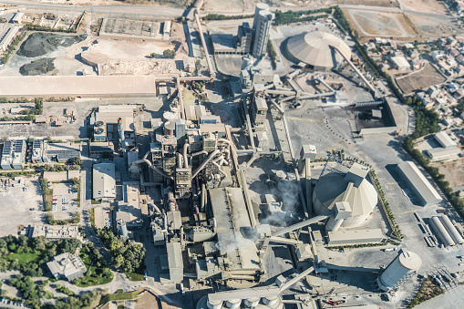 concrete and cement factory drone view