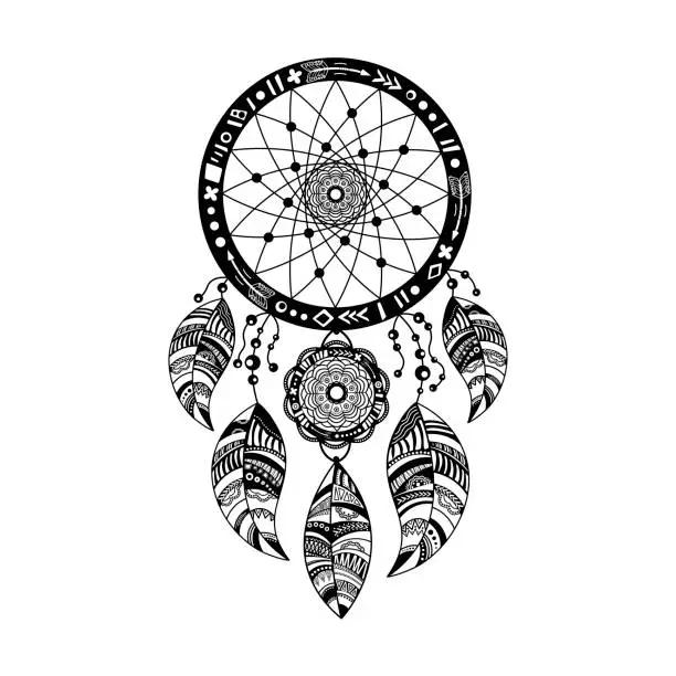 Vector illustration of Dreamcatcher with bird feathers