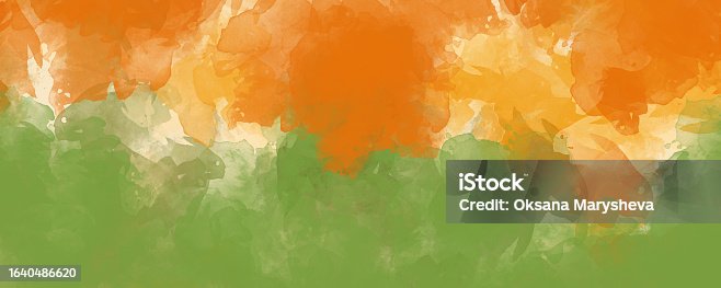 istock Abstract background autumn leaves orange yellow and green spots. Raster background in autumn theme. 1640486620