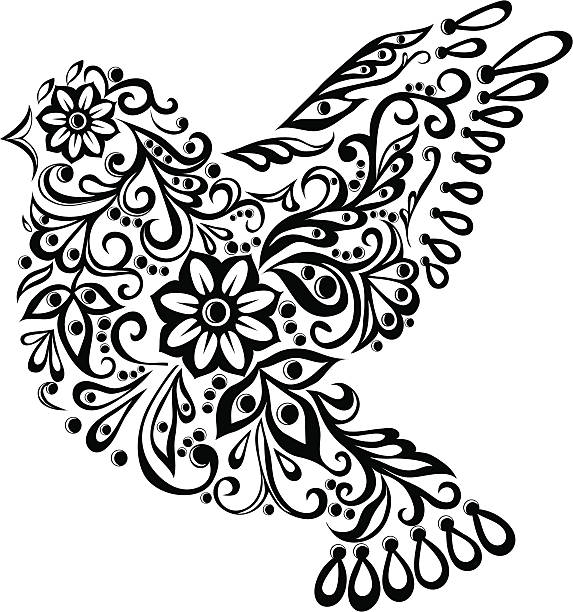 abstrakte vogel, isoliert auf weiß. hand-zeichnung - flower bird floral pattern retro revival stock-grafiken, -clipart, -cartoons und -symbole