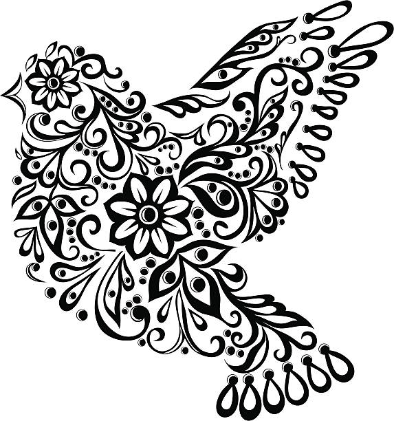 illustrations, cliparts, dessins animés et icônes de abstraits oiseaux, dessin à la main, isolé sur blanc. - floral pattern vector illustration and painting computer graphic