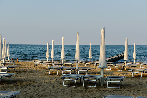 Beach of Lido di Jesolo at adriatic Sea in a beautiful summer day Italy