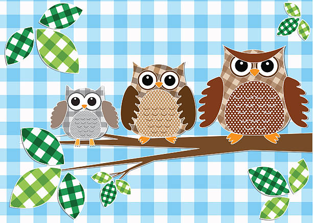 семейство owls - owl young animal bird mother stock illustrations