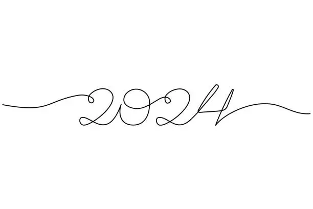 Vector illustration of 2024 one continuous line banner template vector illustration