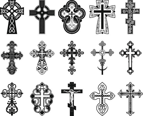 Set of crosses. Eps10. Image contain transparency and various blending modes. crucifix illustrations stock illustrations