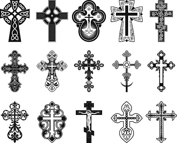 Set of crosses. Eps10. Image contain transparency and various blending modes. catholic cross stock illustrations