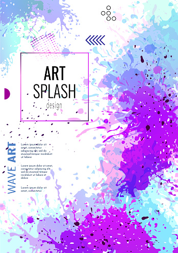 Abstract background. Colorful splash of paint or ink on a white background. Background, cover, brochure, postcard, wallpaper design. Hand drawn poster with chaotic spots. Vector illustration.