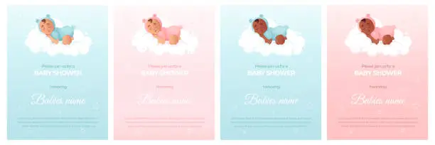 Vector illustration of Baby shower party invitation set.