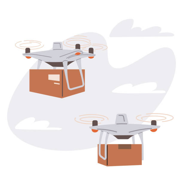 istock Helicopter, quadcopter for smart urban logistics. Delivery service with copter, shipping parcels 1640575763