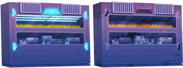 Vector illustration of Chemistry laboratory. Bio laboratory workers biologists exploring new methods of plant breeding and agricultural genetics