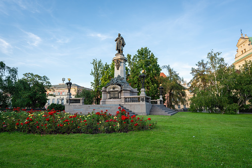 Warsaw, Poland - Aug 25, 2019: Adam Mickiewicz Monument - Warsaw, Poland