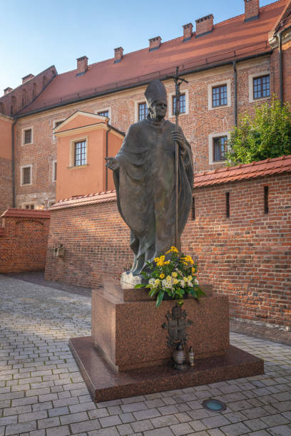 Pope John Paul II Statue at Wawel Castle - Krakow, Poland stock photo