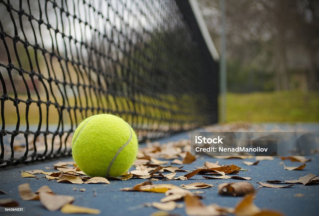 Palla da Tennis sul campo da vicino net - Foto stock royalty-free di Autunno