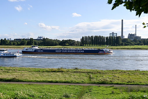 Duesseldorf, August 12, 2023 - One of the largest gas tankers with the inscription \