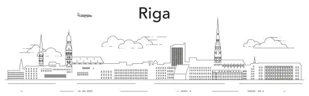 Vector illustration of Riga cityscape line art vector illustration