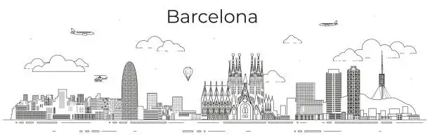 Vector illustration of Barcelona cityscape line art vector illustration