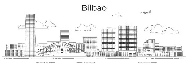 Vector illustration of Bilbao cityscape line art vector illustration