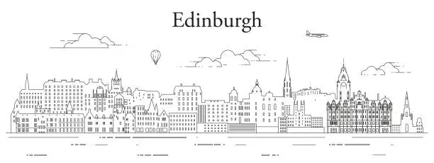 Vector illustration of Edinburgh cityscape line art vector illustration