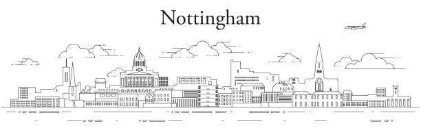 Nottingham cityscape line art vector illustration Nottingham cityscape line art vector illustration nottingham stock illustrations