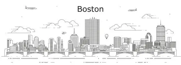 Vector illustration of Boston cityscape line art vector illustration